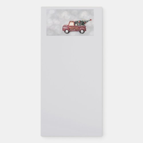 red vintage truck on a grey bokeh background magnetic notepad