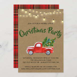 Red Vintage Truck Plaid Christmas Party Invitation