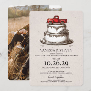 Red Vintage Truck Rehearsal Dinner Invitation