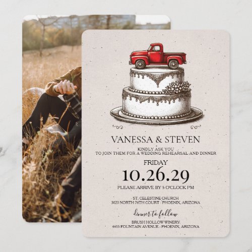 Red Vintage Truck Rehearsal Dinner Invitation