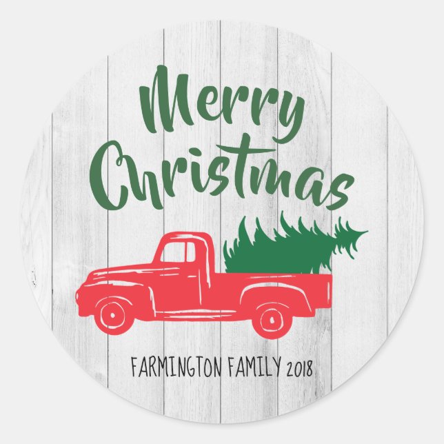 Red Vintage Truck Rustic Christmas Sticker (Front)