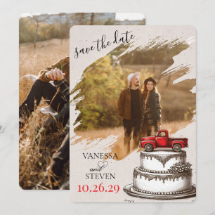 Red Vintage Truck Save The Date