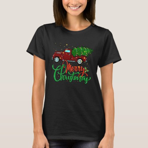 Red Vintage Truck Shirt Retro Christmas Tree Picku