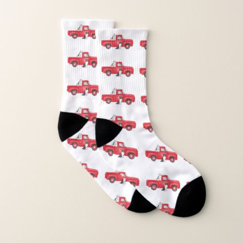 Red Vintage Truck Watercolor Dog Socks