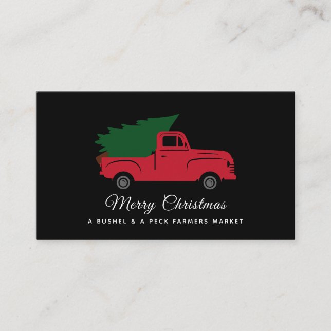 Red Vintage Truck with Christmas Tree  Business Card (Front)