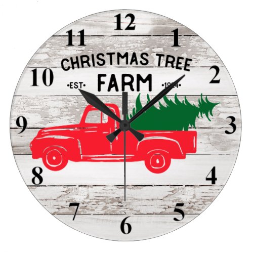 Red Vintage Truck with Christmas Tree Clock
