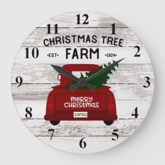 Red Vintage Truck with Christmas Tree Clock II