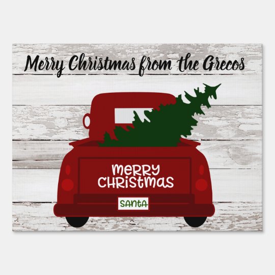 Red Vintage Truck With Christmas Tree Sign Zazzle Com
