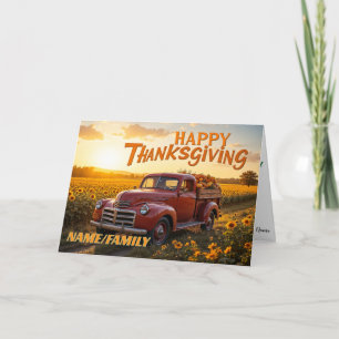 Red Vintage Truck with Pumpkins Holiday Card