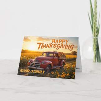 Red Vintage Truck with Pumpkins Holiday Card