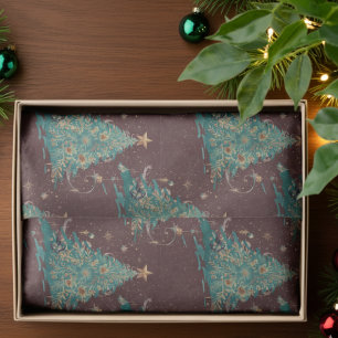 Red Vintage Victorian Christmas Tree Pattern Tissue Paper
