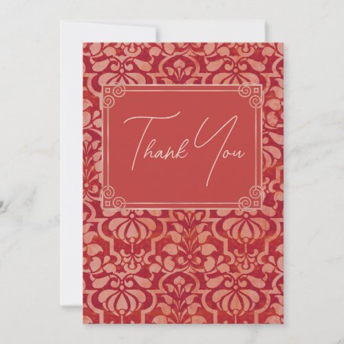 Red Vintage Victorian Damask Seamless Pattern Thank You Card