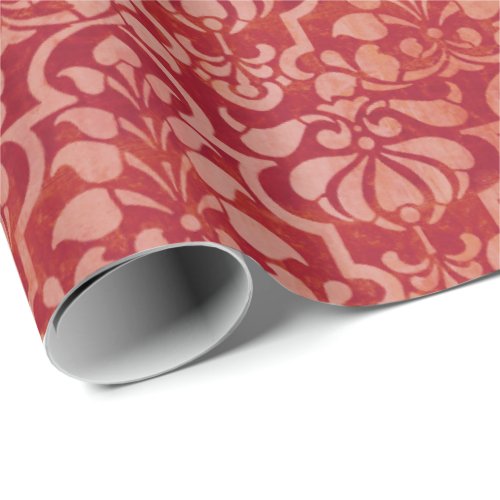 Red Vintage Victorian Damask Seamless Pattern  Wrapping Paper