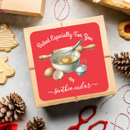 Red Vintage Watercolor Baked by YOU Gift Tags