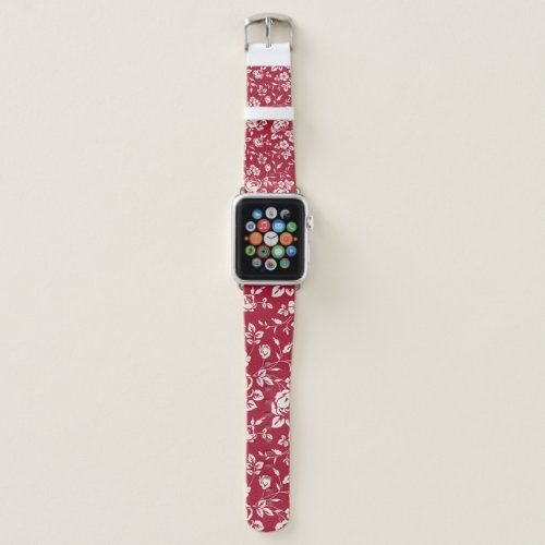Red Vintage White Rose Silhouettes Apple Watch Band