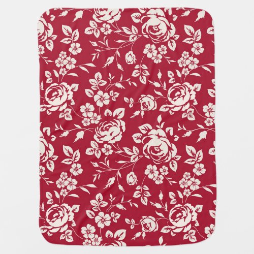 Red Vintage White Rose Silhouettes Baby Blanket