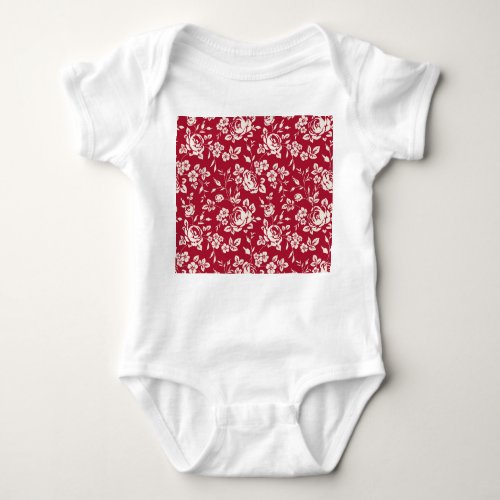 Red Vintage White Rose Silhouettes Baby Bodysuit