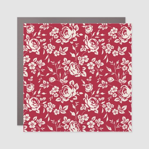 Red Vintage White Rose Silhouettes Car Magnet