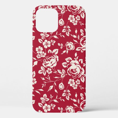 Red Vintage White Rose Silhouettes iPhone 12 Case