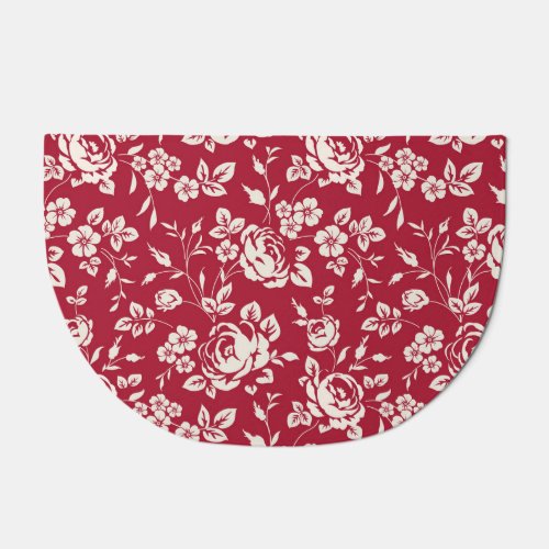 Red Vintage White Rose Silhouettes Doormat