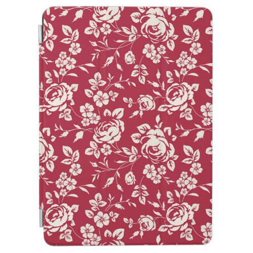 Red Vintage White Rose Silhouettes iPad Air Cover