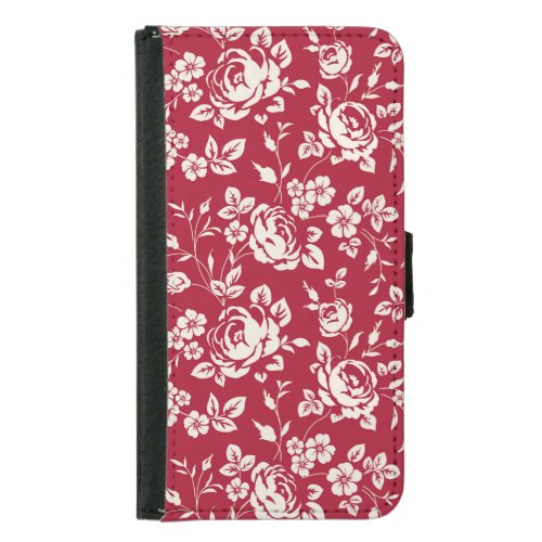 Red Vintage White Rose Silhouettes Samsung Galaxy S5 Wallet Case