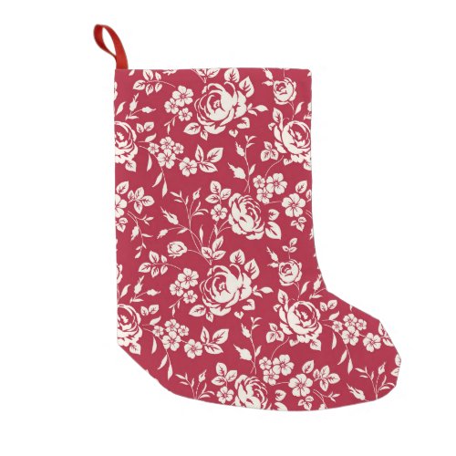 Red Vintage White Rose Silhouettes Small Christmas Stocking