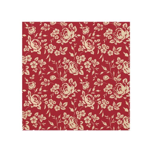 Red Vintage White Rose Silhouettes Wood Wall Art