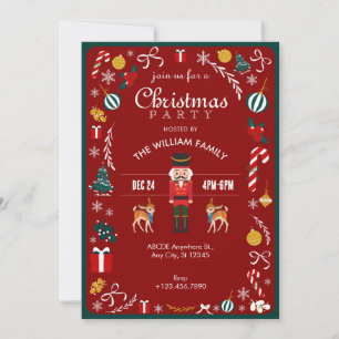 Red Vintage Winter Nutcracker Christmas party Invitation