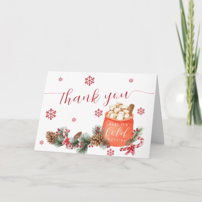 Red Vintage Winter Snowflake Smore Baby Shower Thank You Card (Front)