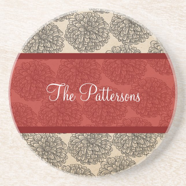 Red Vintage Zinnia Coaster (Front)
