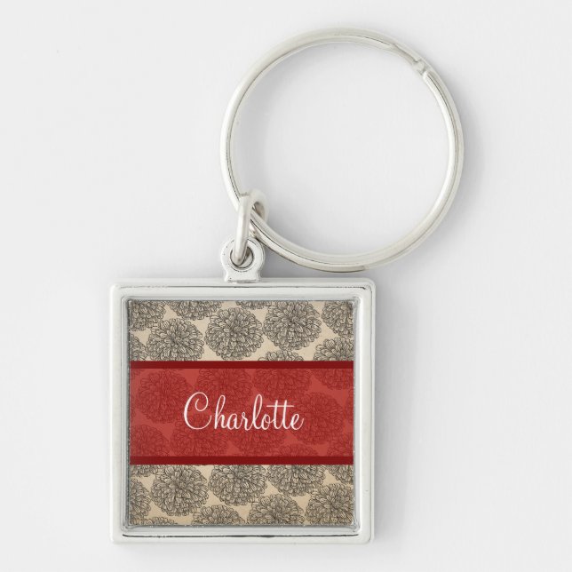 Red Vintage Zinnia Premium Keychain (Front)