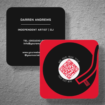 Red Vinyl Lp | Music Qr Code Square Business Card by PeonyDesigns at Zazzle