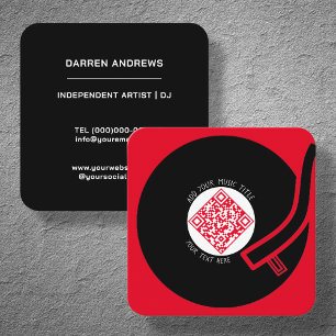 Red Vinyl LP Music QR Code Square Business Card