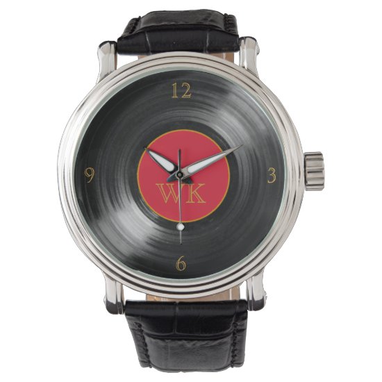 Red vinyl record retro initials watch