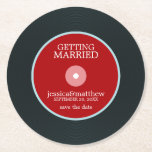 Red Vinyl Record Wedding Save The Date Wedding Round Paper Coaster at Zazzle