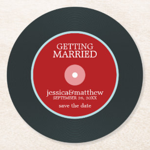 Red Vinyl Record Wedding Save the Date Wedding Round Paper Coaster