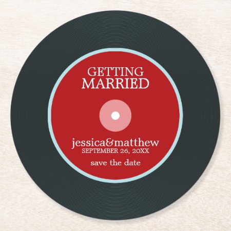 Red Vinyl Record Wedding Save The Date Wedding Round Paper Coaster