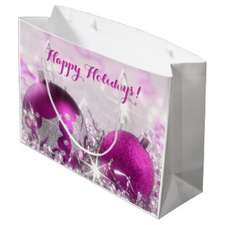 Red-Violet And Silver Christmas Baubles Gift Bag