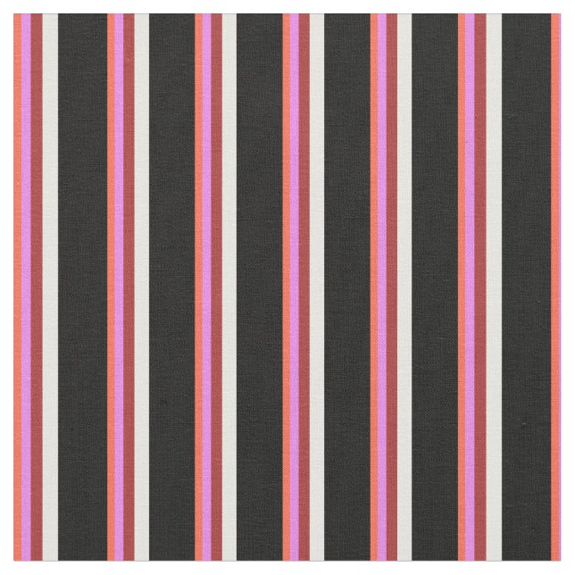 Red, Violet, Brown, White, and Black Lines Fabric (Close Up)