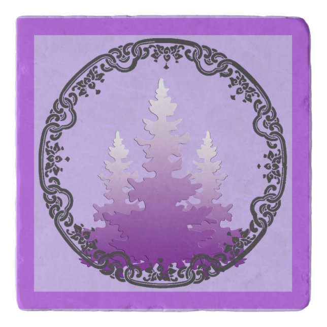 Red-Violet Evergreen Christmas Trees Trivet (Front)