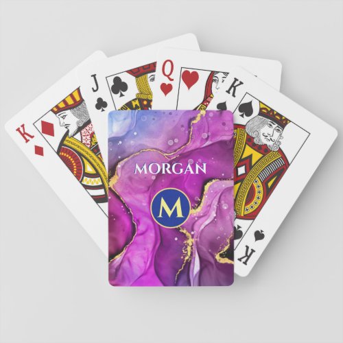 Red_Violet  Gold Liquid Ink Monogram  Name Playing Cards
