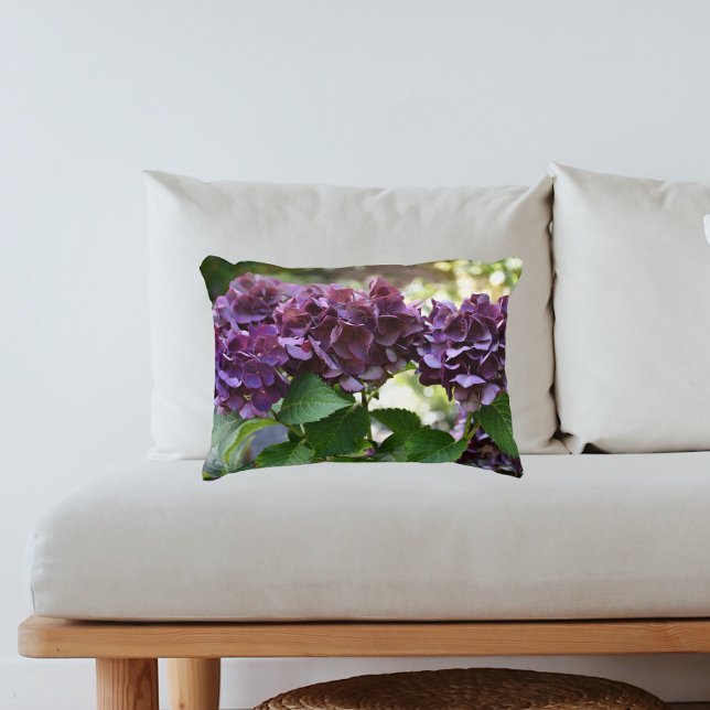 Red Violet Hydrangea Blooms Floral Accent Pillow (In Situ Sofa)