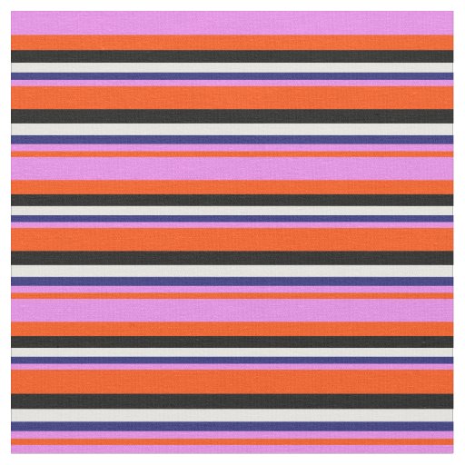 Red, Violet, Midnight Blue, White & Black Stripes Fabric