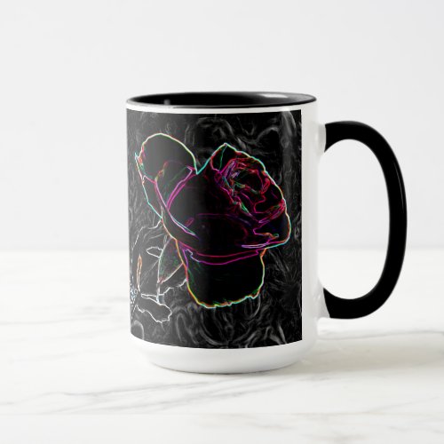 Red  Violet Neon Roses Holding Hands on Black BG Mug