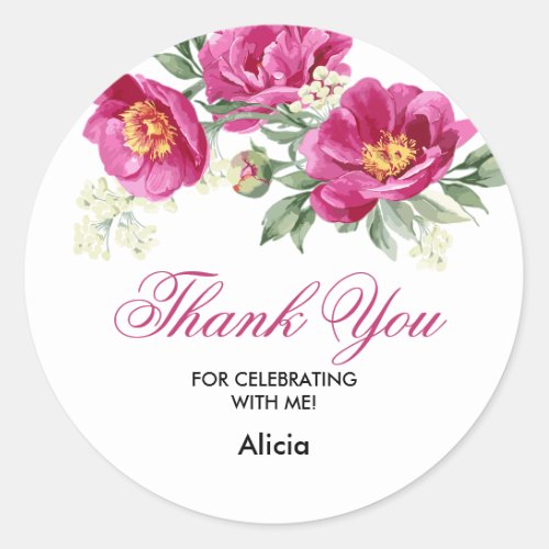 Red Violet Peony Floral Greenery Thank You Sticker