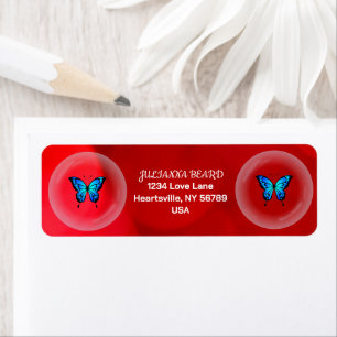 Red Violet Scarlet Blue Butterfly Elegant Minimal Label