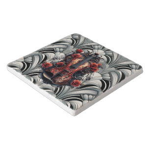 Red Violin in Art Deco GMajor Marble Trivet