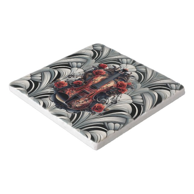 Red Violin in Art Deco GMajor Marble Trivet (Corner)