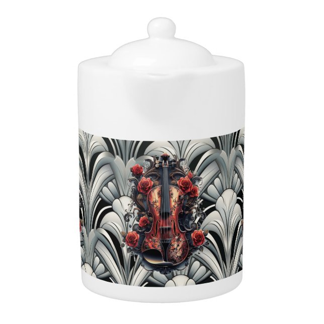 Red Violin in Art Deco GMajor Porcelain Teapot (Front)